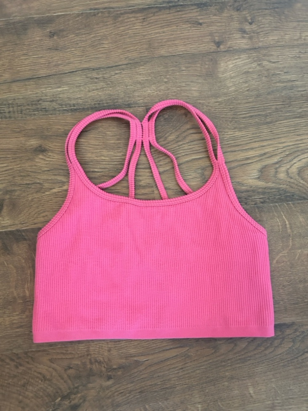 Forever 21 Hot Pink Ribbed Strappy Sports Bra Crop Top